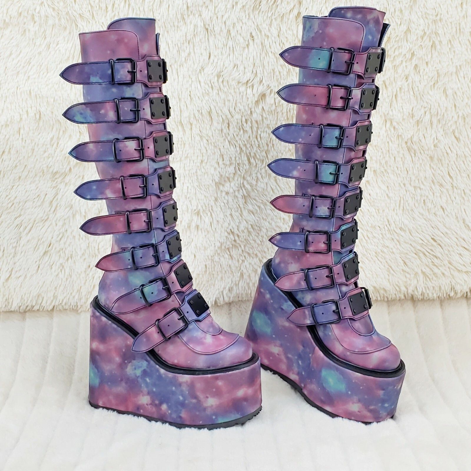 Demonia Cult DEMONIA Swing 815 Reflective Cosmic Goth Knee Boot 5.5" Plat Size US 6 / IT 36 - 8 Thumbnail