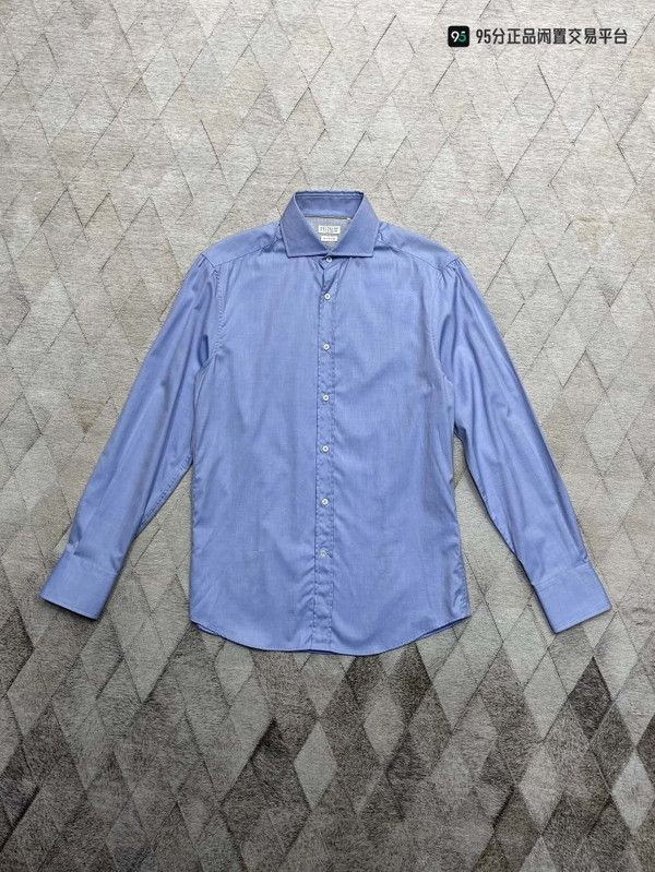 Brunello Cucinelli Brunello Cucinelli Men's Solid Blue Regular Collar Shirt Size US S / EU 44-46 / 1 - 1 Thumbnail