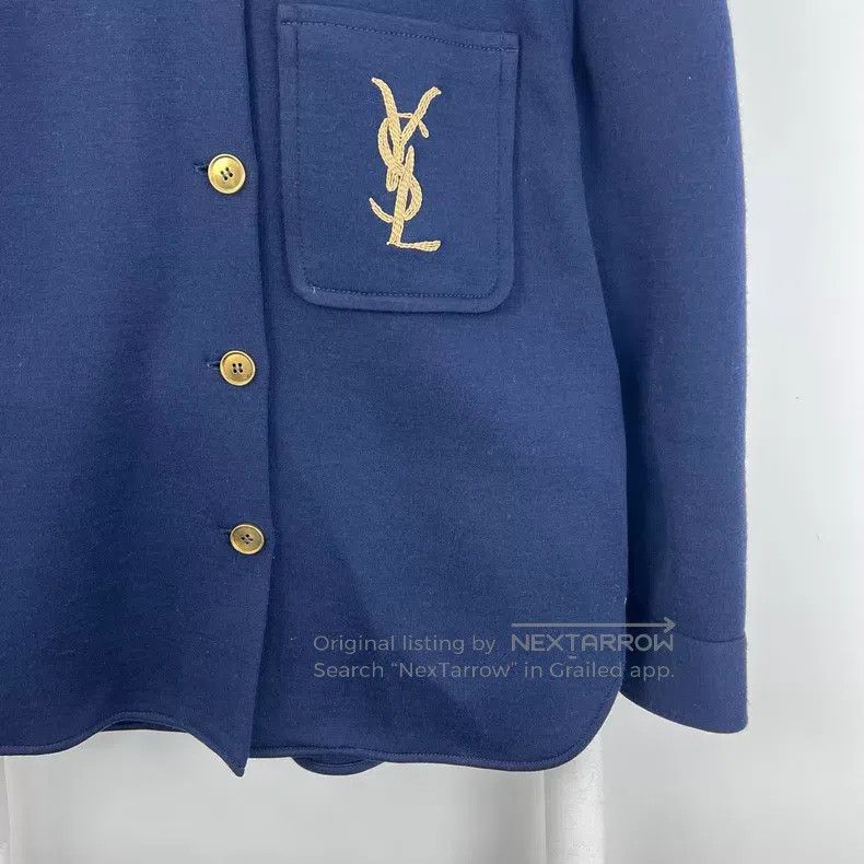 Saint Laurent Paris Saint Laurent Paris Navy Blue Gold Thread Embroidered Logo Size XXS / US 00 / IT 34 - 6 Thumbnail