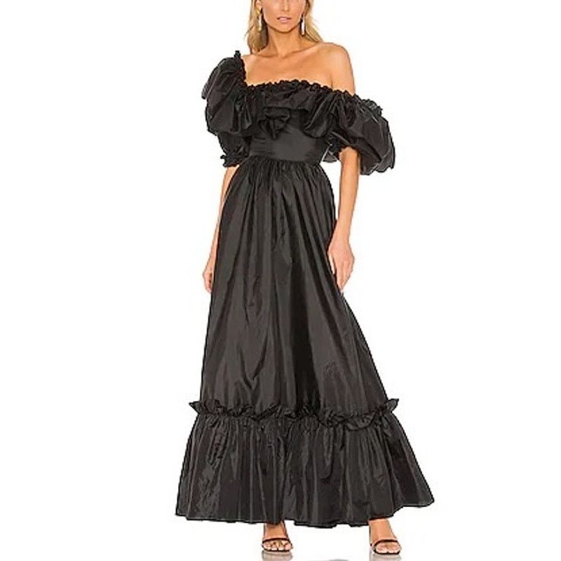 LoveShackFancy LoveShackFancy Tara Ruffle-trim Taffeta Dress black size 2 Size XS / US 0-2 / IT 36-38 - 4 Thumbnail