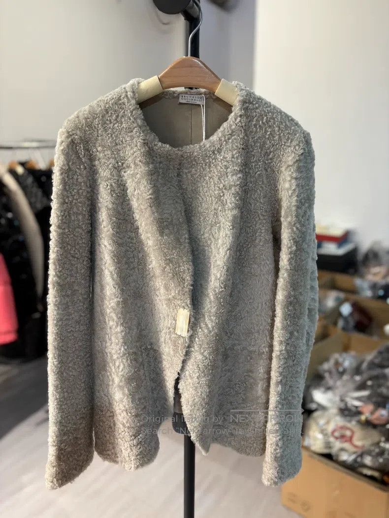 Other Brunello Cucinelli Gray-Green Sheepskin Coat Size S / US 4 / IT 40 - 8 Thumbnail