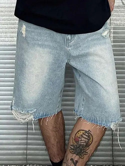 Jean Washed drip denim shorts jorts distressed Size US 33 - 3 Thumbnail