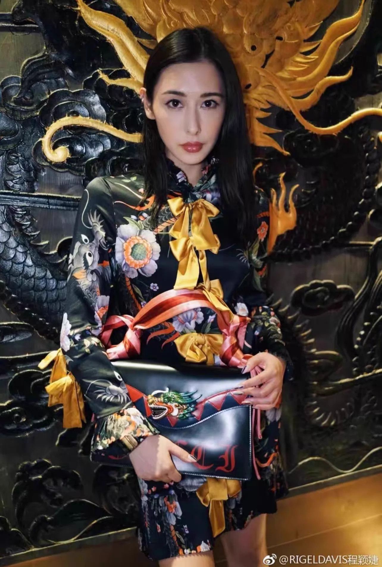 Gucci Gucci Runway Black Yellow Bow Dragon Print Silk Dress IT38 Size XS / US 0-2 / IT 36-38 - 2 Thumbnail