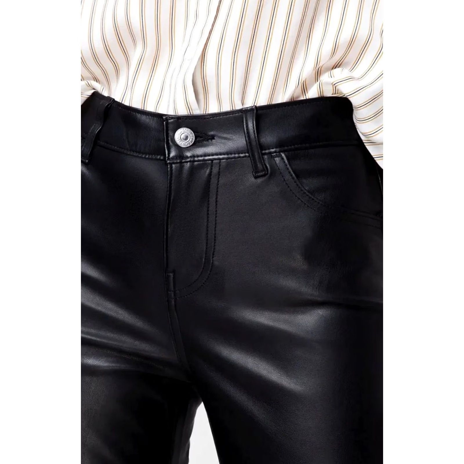 Levi's VINTAGE Levi's 720 Black Faux Leather High Rise Super Skinny Ankle Jeans Women 29 Black 90s Designer Size 29" - 4 Thumbnail