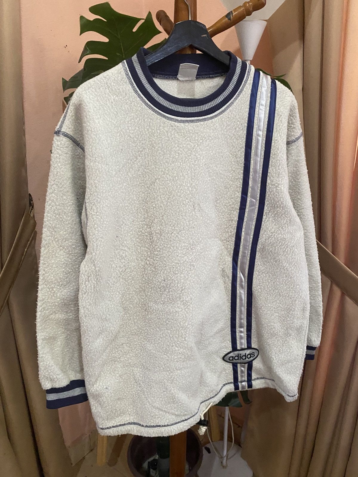 Adidas × Descente Vintage Adidas x Descente Fleece Pullover White Navy Size US M / EU 48-50 / 2 - 3 Thumbnail