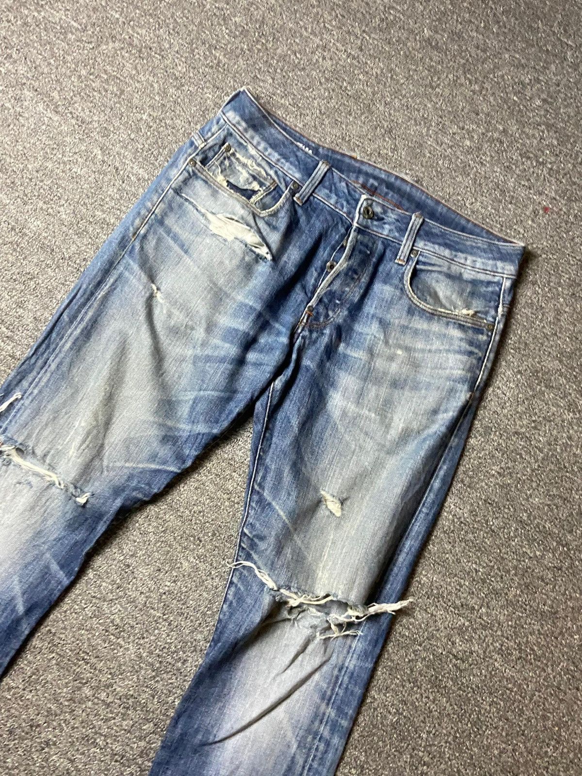 Japanese Brand × Jean × Vintage G-Raw x ATTAC Straight Cut Ripped Denim Jeans (128) Size US 33 - 8 Thumbnail