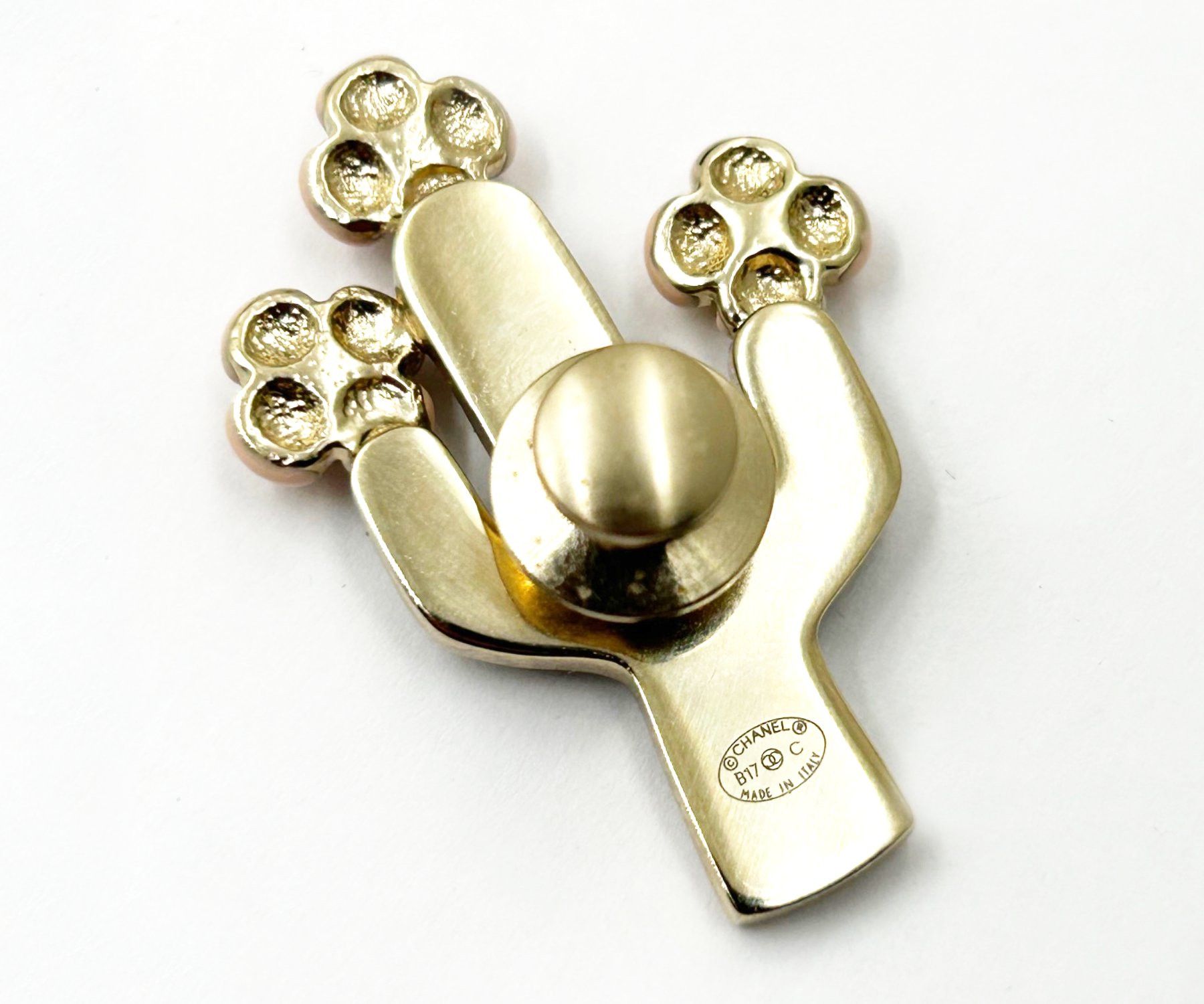 Chanel Chanel Gold CC Pink Flowers Green Cactus Pin Size ONE SIZE - 3 Thumbnail