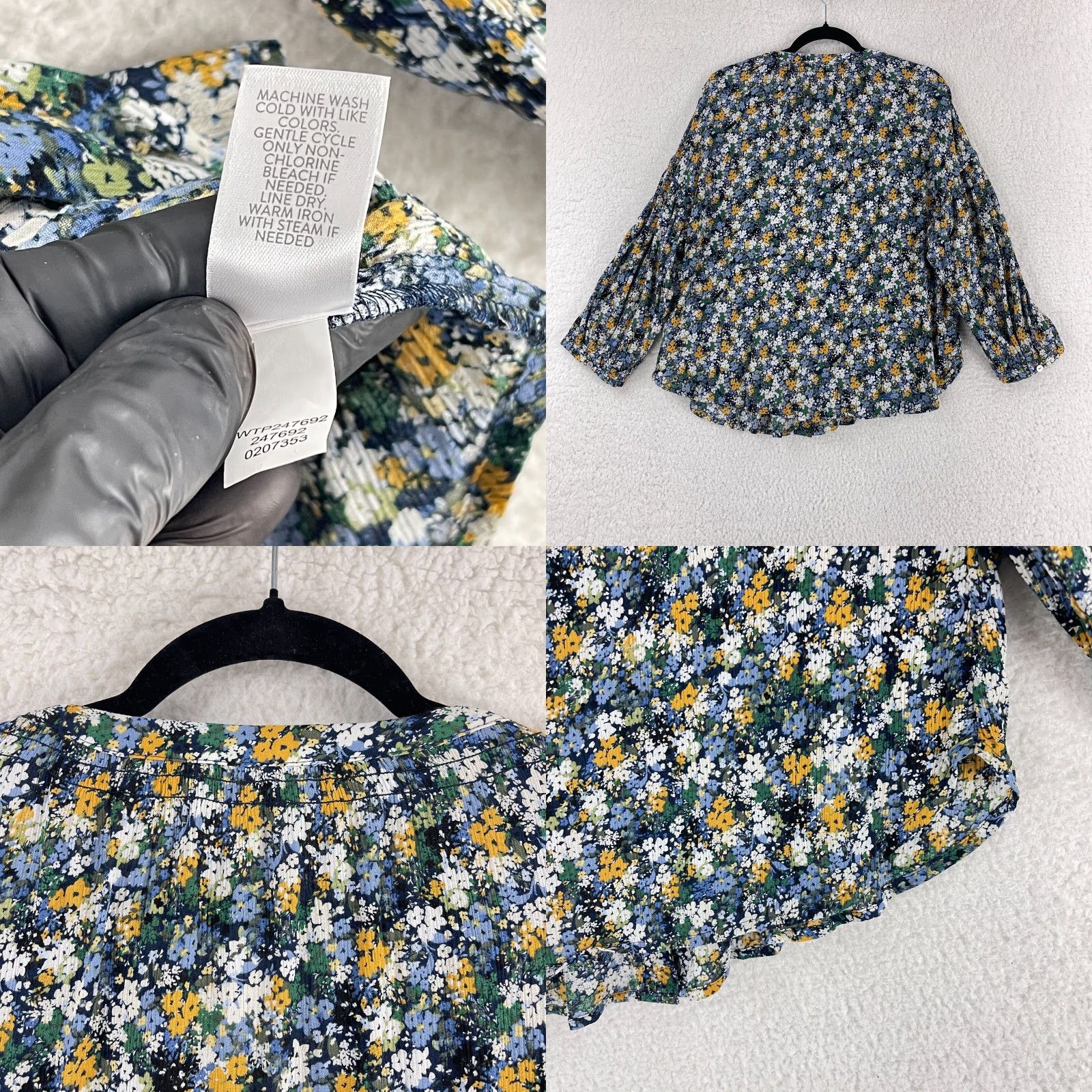 J. Jill J. Jill Petites Blue Floral Print Button-Up Shirt Womens V-Neck Size PXL - Casual Shirt Size XL / US 12-14 / IT 48-50 - 9 Thumbnail
