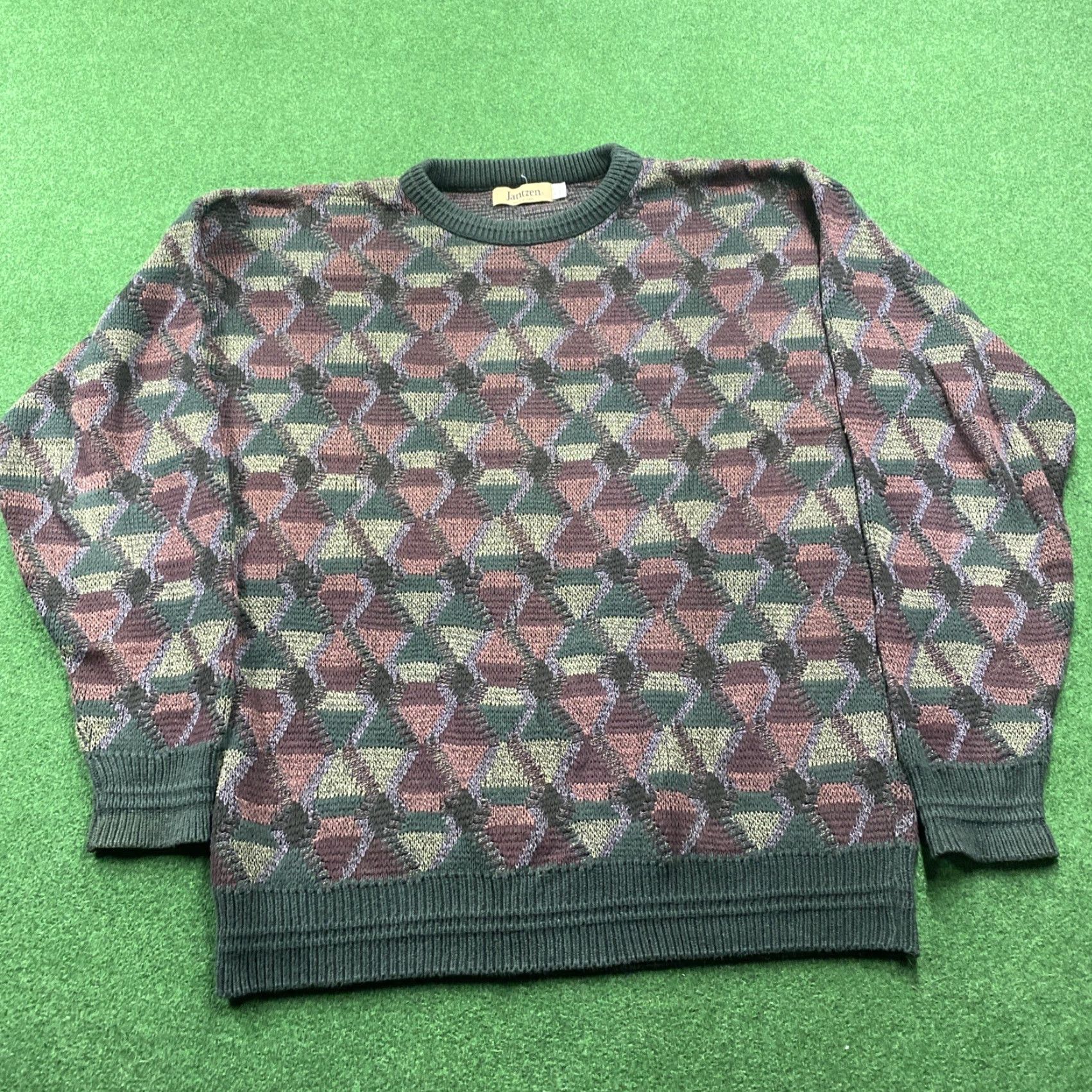 Jantzen VINTAGE Jantzen Sweatshirt Mens XL Gray 90S 3D Knit Argyle Logo USA Shirt Size US XL / EU 56 / 4 - 2 Thumbnail