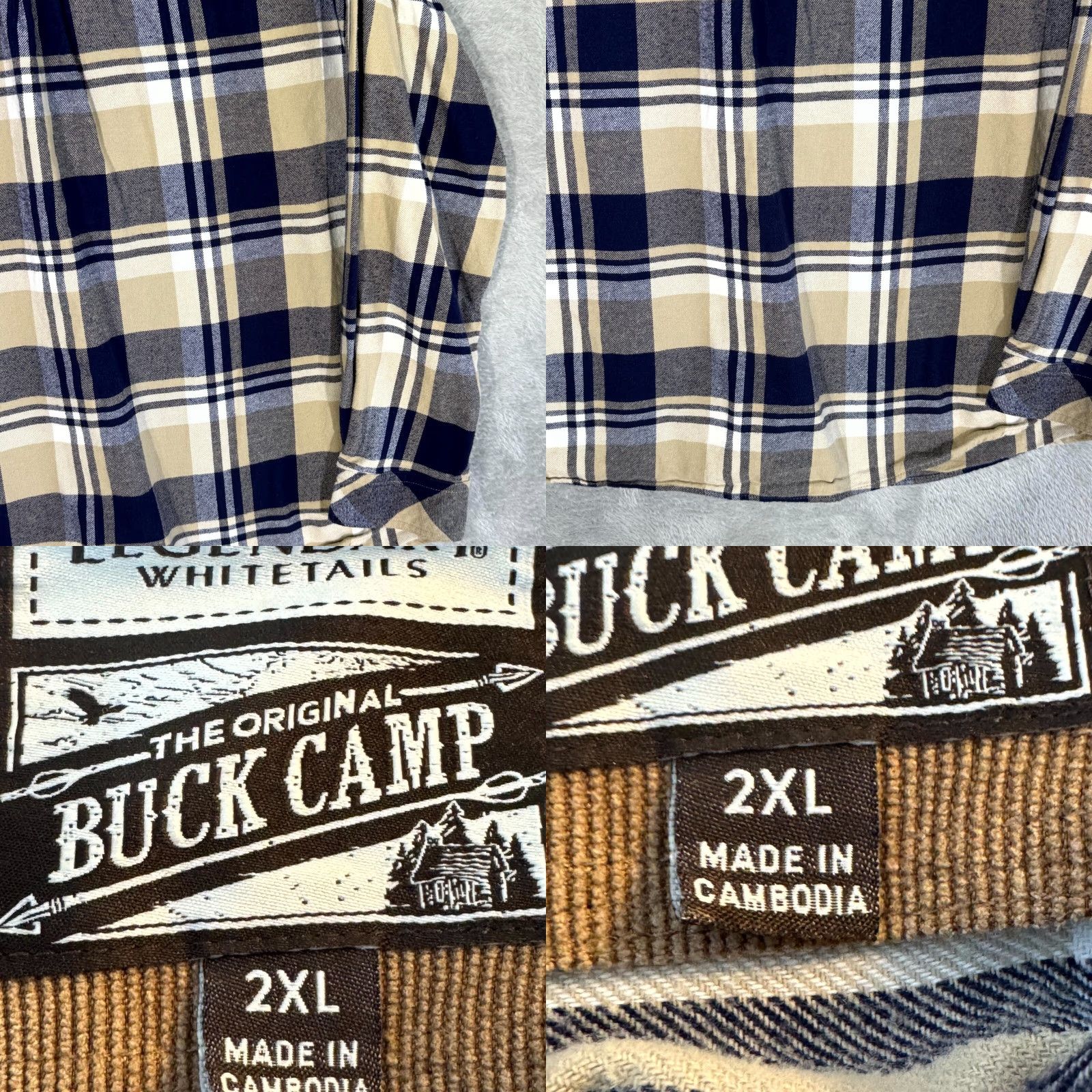 Vintage Legendary Whitetails Buck Camp Button-Up Shirt Mens 2XL Navy Tan Plaid Cotton Flannel Long Sleeve Casual Workwear Size US XXL / EU 58 / 5 - 9 Thumbnail