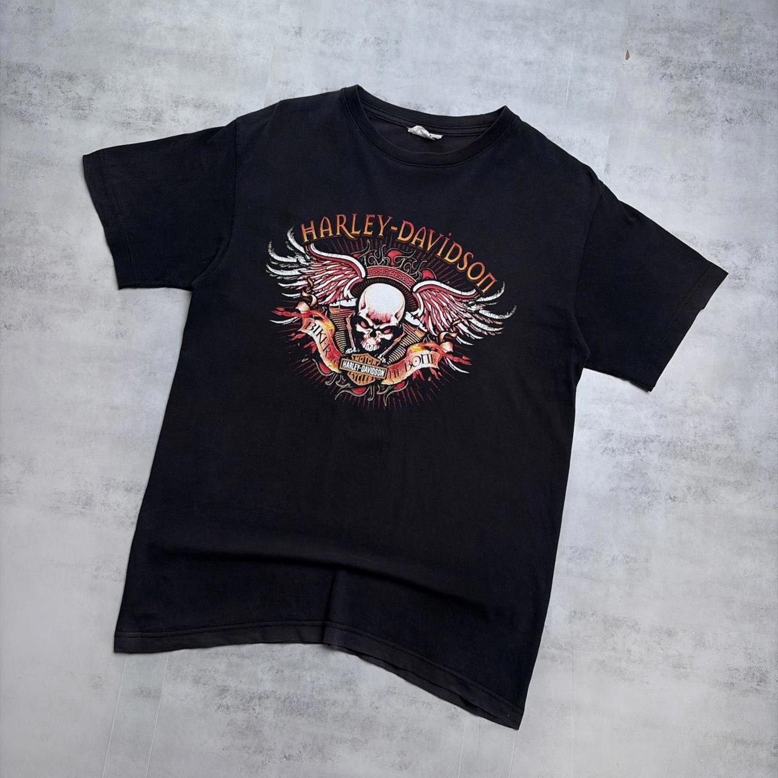 Harley Davidson Vintage Harley Davidson Grunge Skull Flames Faded T-Shirt Size US M / EU 48-50 / 2 - 2 Thumbnail