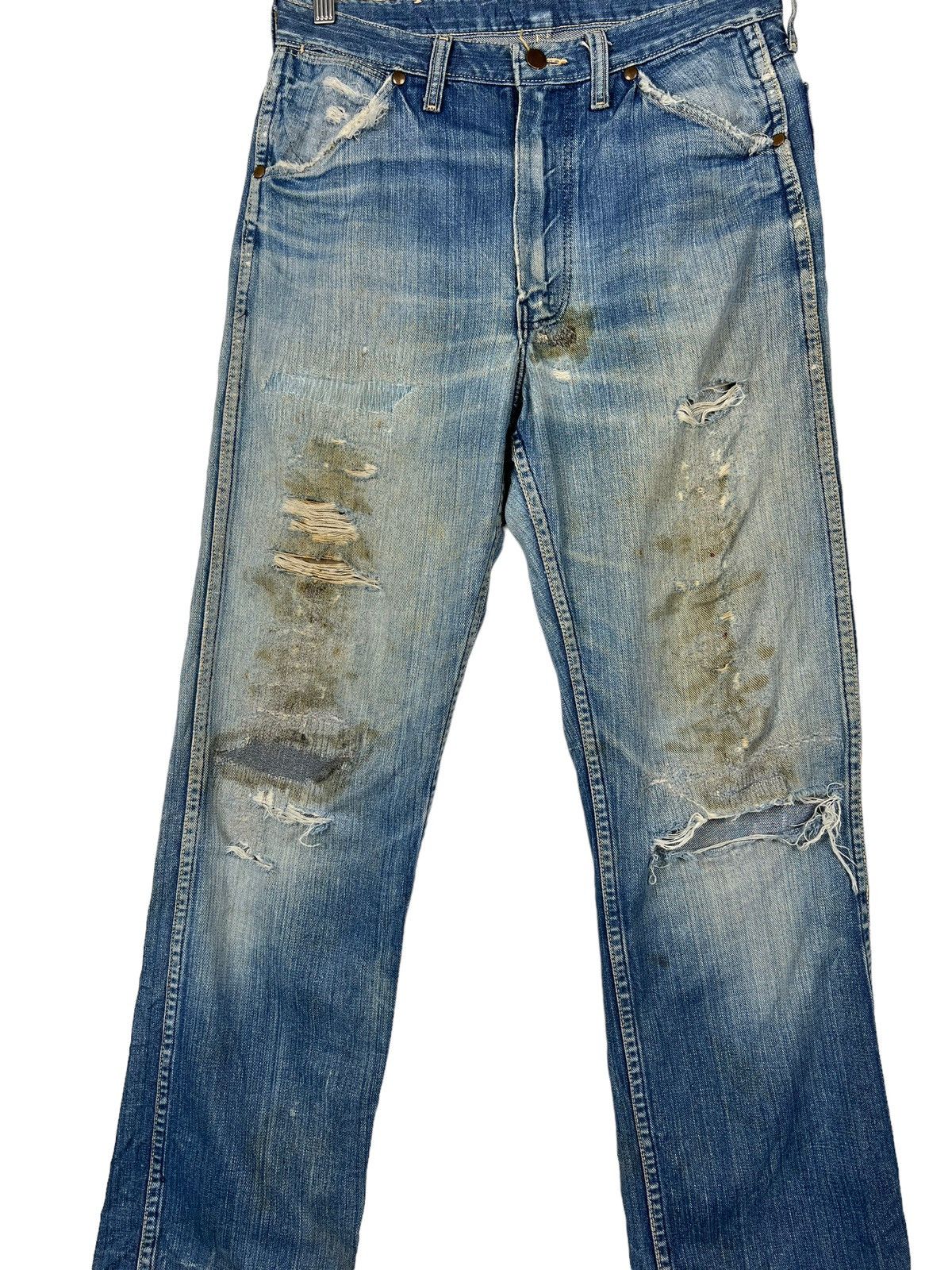 Vintage 🔥 1960s VINTAGE WRANGLER BLUE BELL DYED DISTRESSED DENIM Size US 31 - 5 Thumbnail