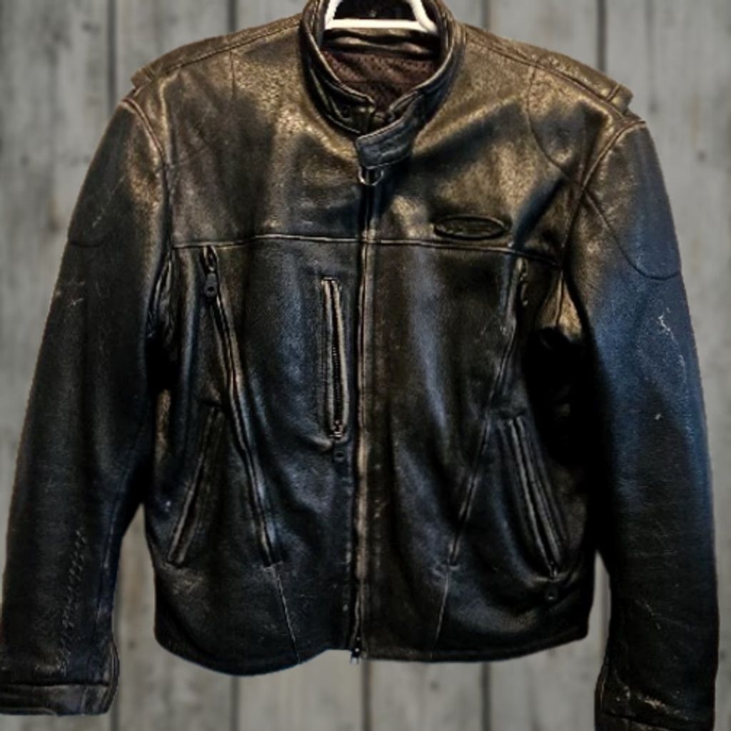 Harley Davidson VINTAGE Harley-Davidson Black Leather Motorcycle Biker BOMBER JACKET Mens Large FXRG Jacket Size US L / EU 52-54 / 3 - 1 Thumbnail