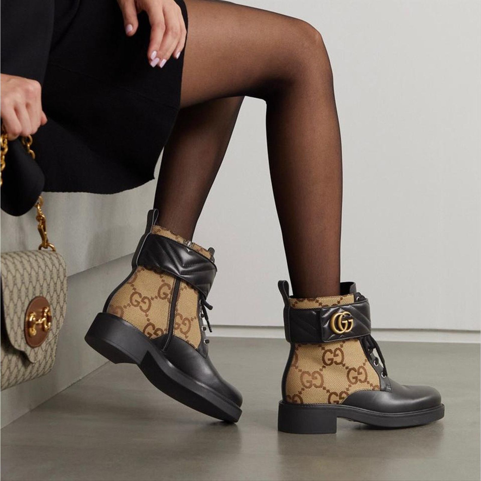 Gucci Marmont GG logo canvas leather boots 37 Size US 7 / IT 37 - 2 Thumbnail
