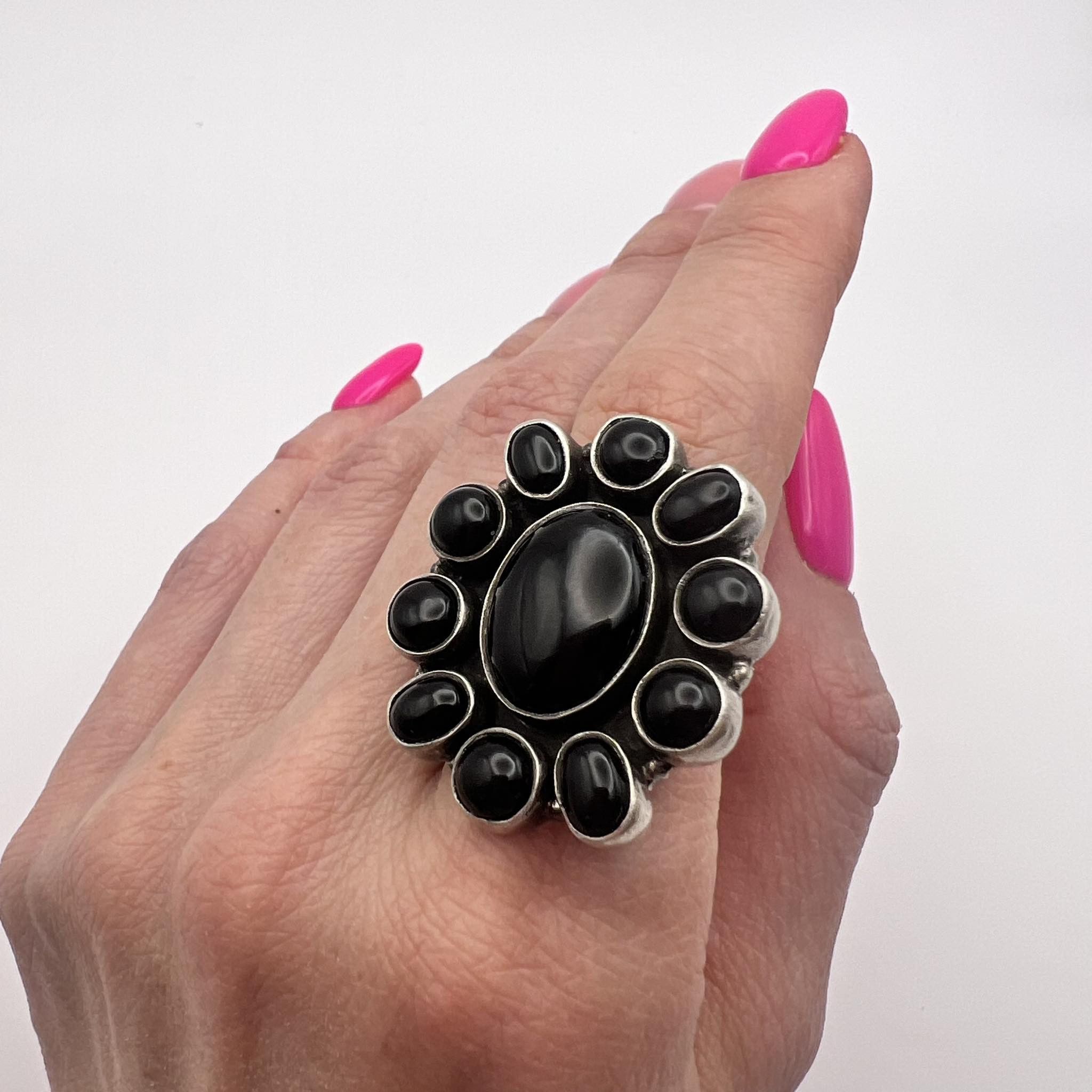 Huge Sterling Silver 925 Ring Natural Black Onyx Size 7