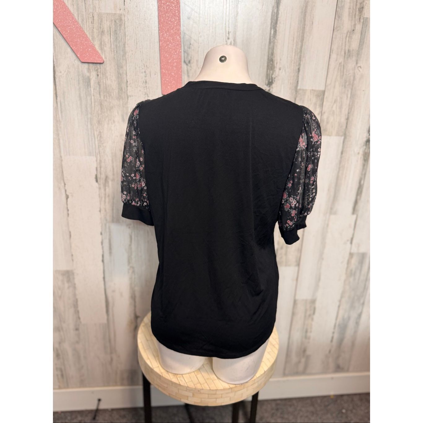 Other Alison Andrews Black Top XL Floral Puff Sleeve Blouse Stretchy Casual Workwear NWT Size XL / US 12-14 / IT 48-50 - 6 Thumbnail