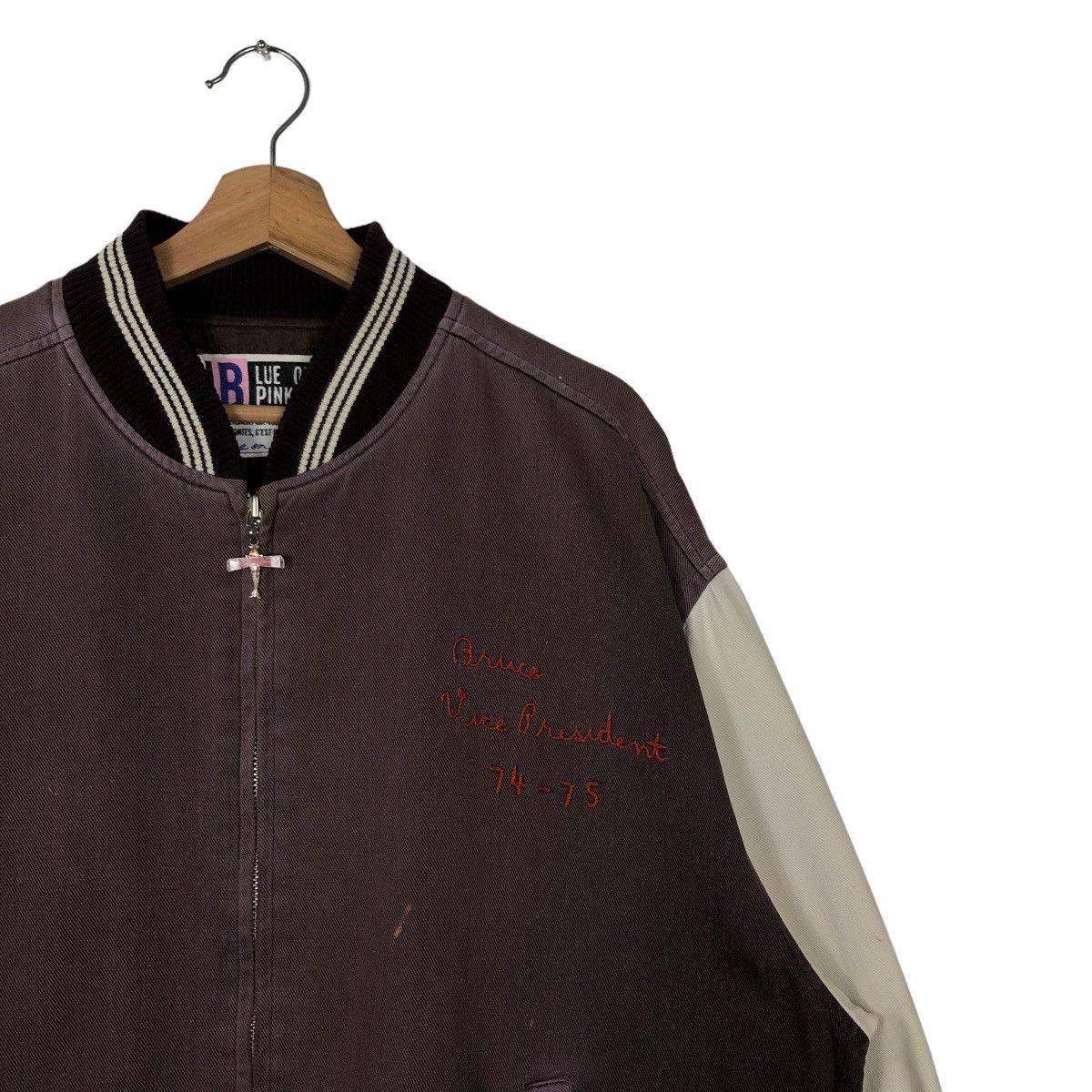 Japanese Brand 🔥90s Vintage Varsity Jacket Blue on Pink Big Logo Spell Out Size US M / EU 48-50 / 2 - 6 Thumbnail