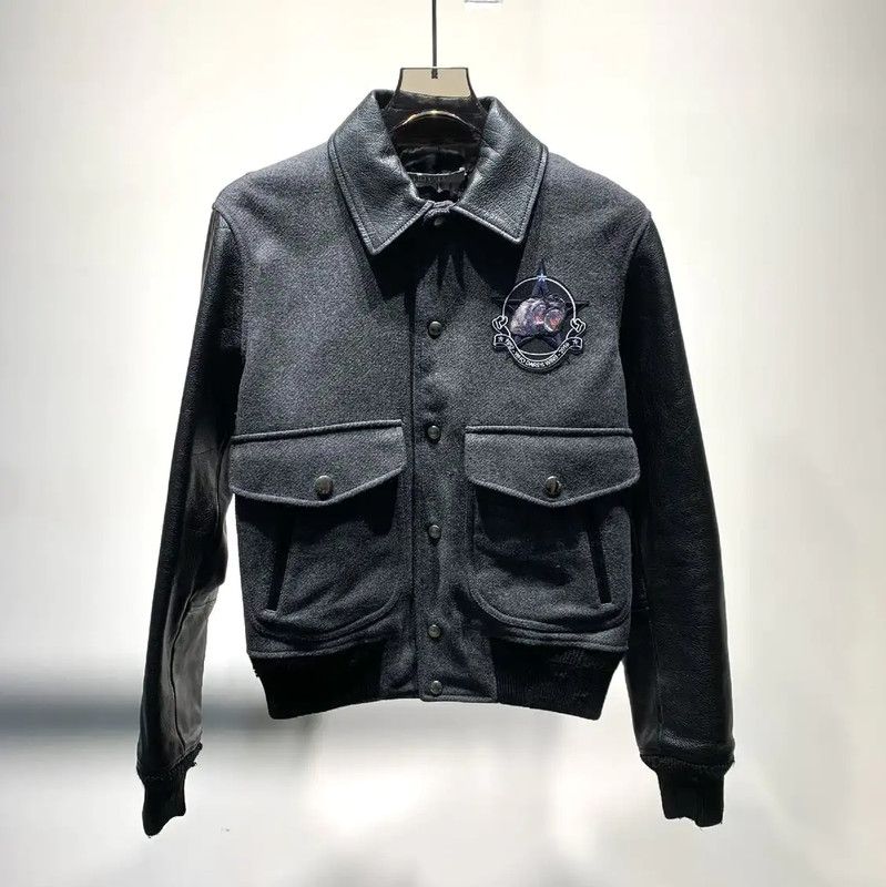 Givenchy Givenchy Gray Wool and Leather Jacket for Men 0089 Size US M / EU 48-50 / 2 - 1 Thumbnail