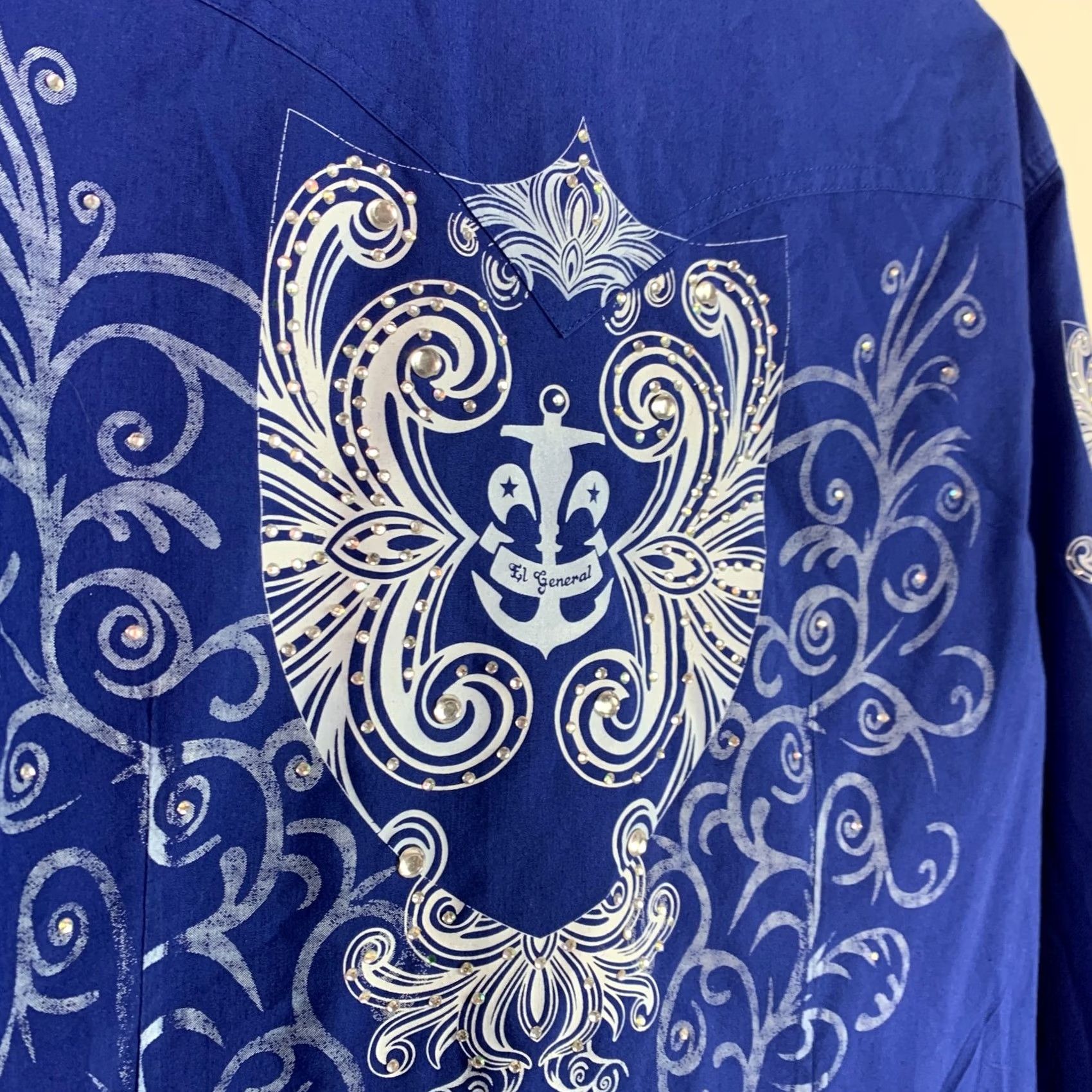 Affliction Y2K El General Western Rhinestone Affliction Look Cowboy Rodeo Shirt XL Blue Button-Front Long Sleeve Ladies? Men's? Size US XL / EU 56 / 4 - 7 Thumbnail