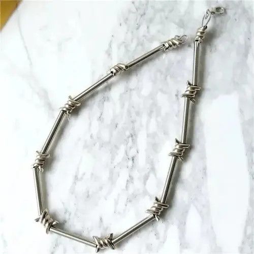 Jewelry Barbed Wire Chrome Necklace Spike Post Grunge Punk Chain Size ONE SIZE - 2 Thumbnail