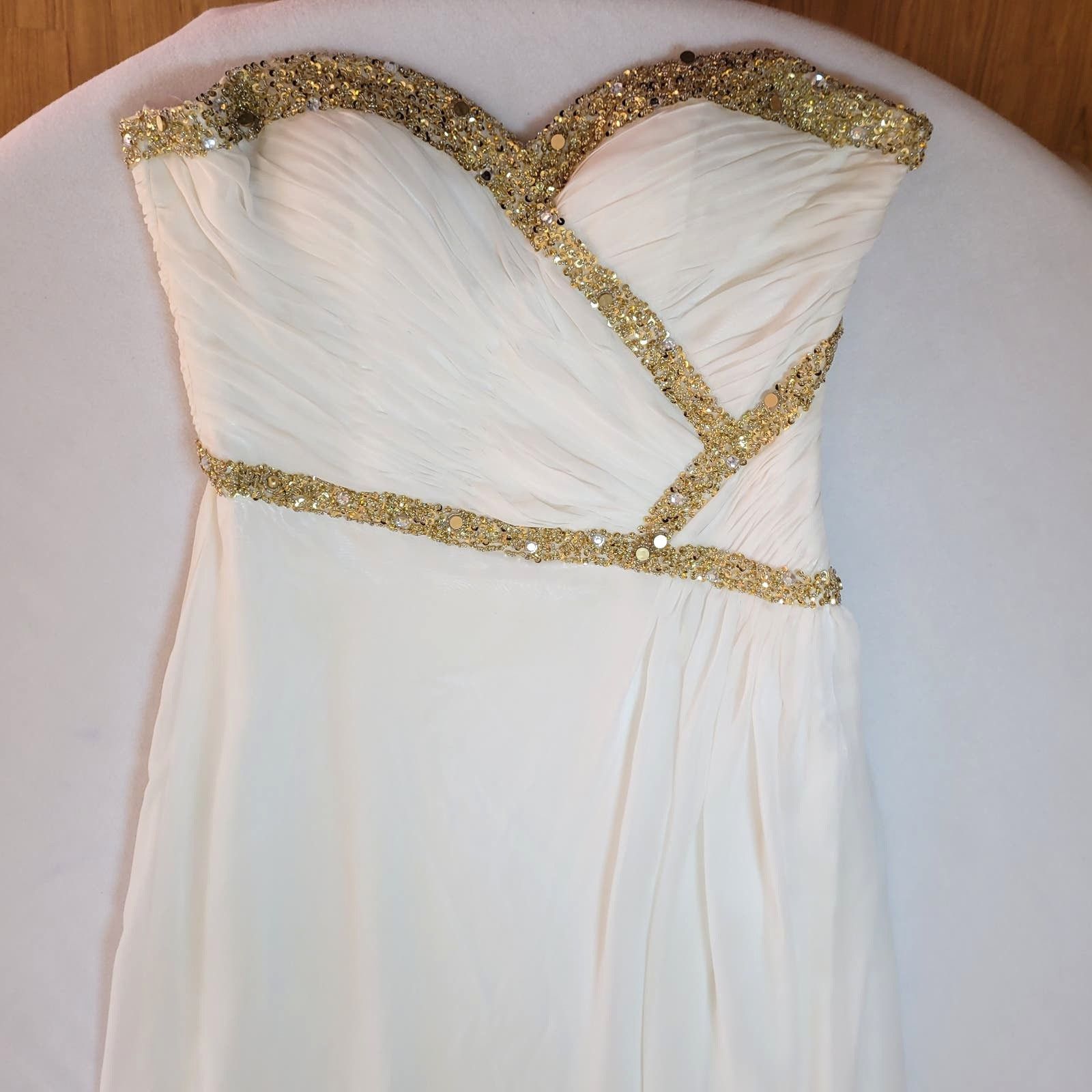 Vintage Prom Dress L Strapless White Gold Sequins Grecian Y2K Size L / US 10 / IT 46 - 4 Thumbnail