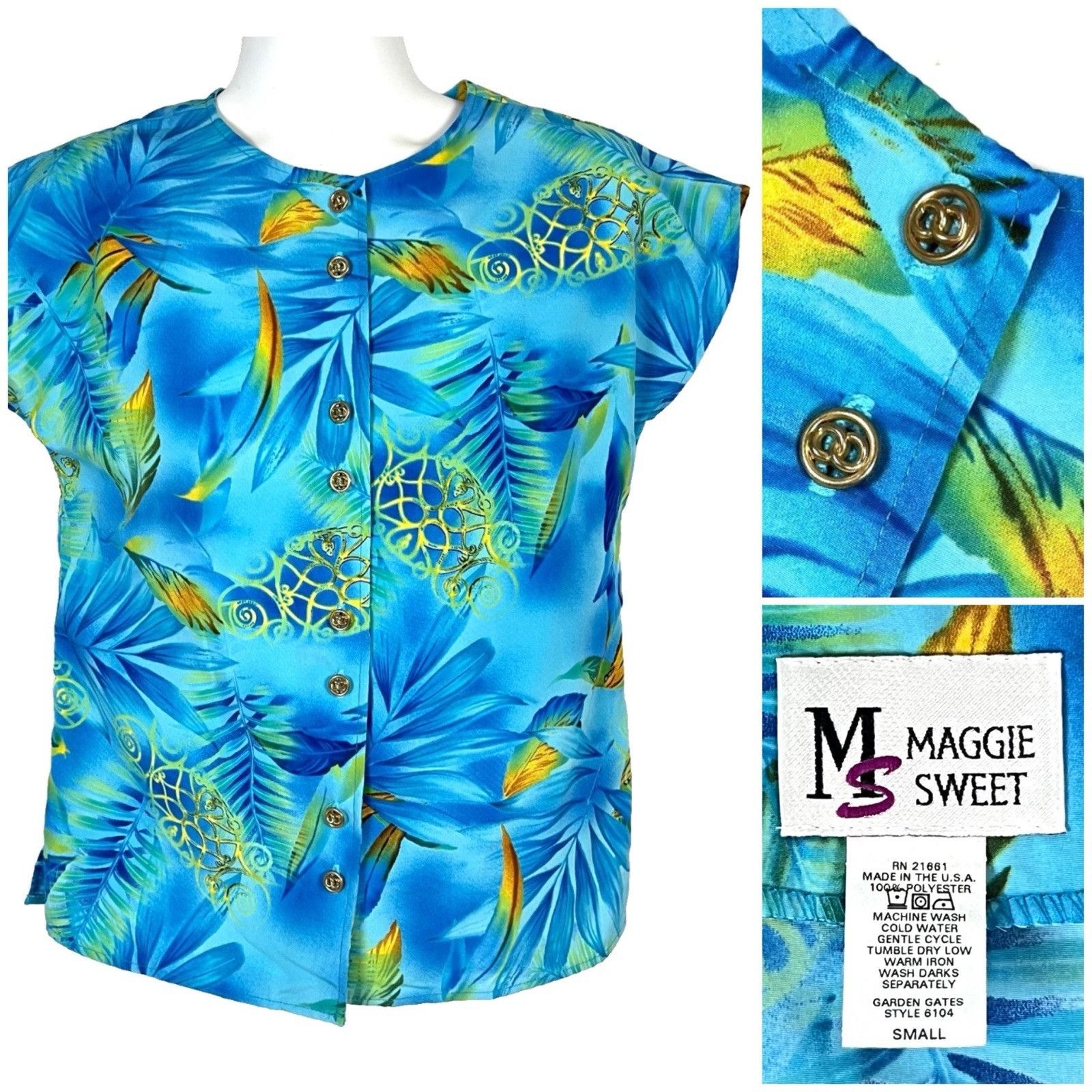 Other Maggie Sweet Garden Gates Womens Vtg Tropical Blouse size Sm Size S / US 4 / IT 40 - 1 Thumbnail