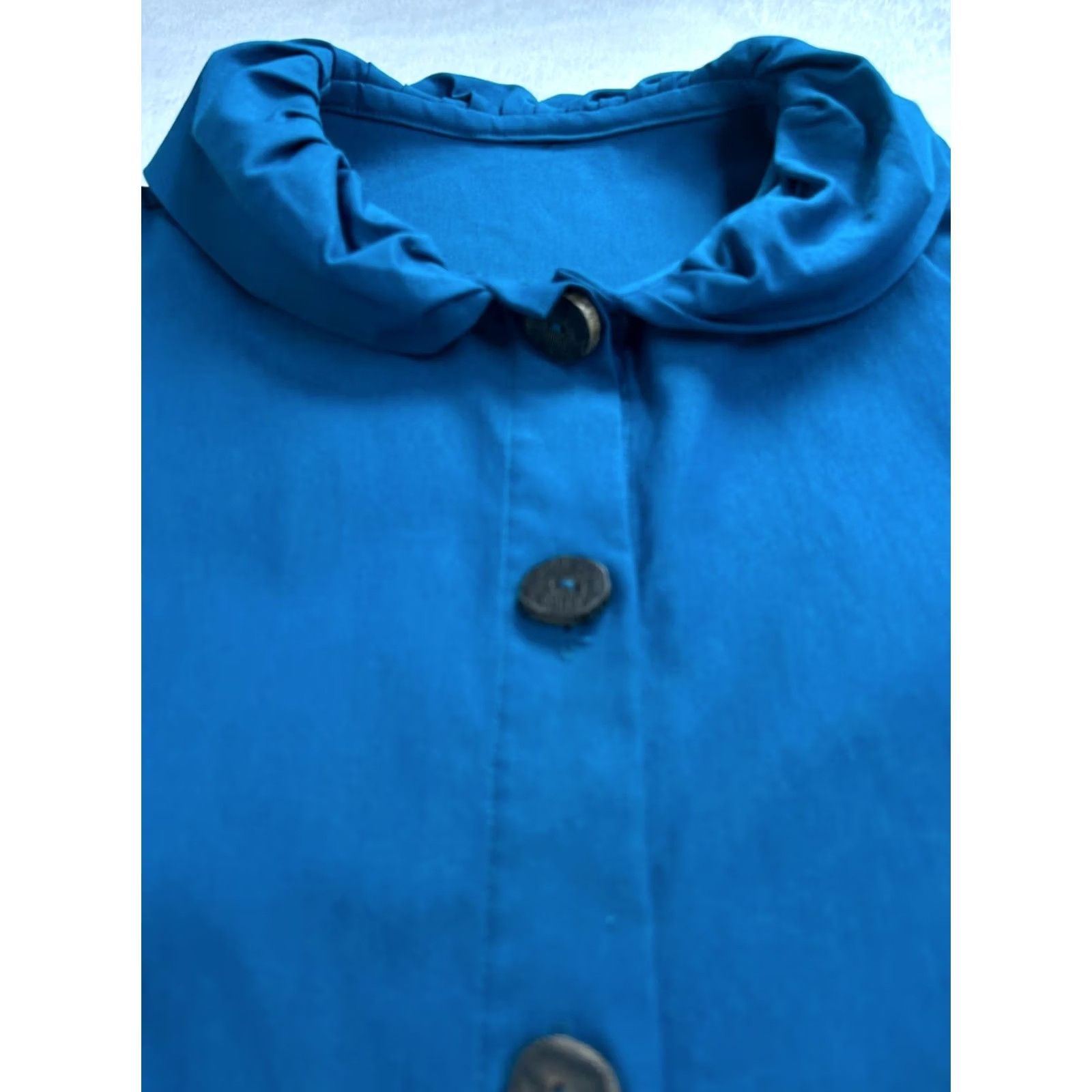 Altea XIAO Womens Teal Button-Up Jacket L/XL Ruffle Collar Elastic Pockets Lightweight Blue Jacket Womens Boys? Size L / US 10 / IT 46 - 3 Thumbnail