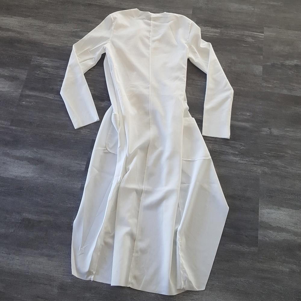 Designer White Pocket Detailed Long Dressy Duster Size M / US 6-8 / IT 42-44 - 4 Thumbnail