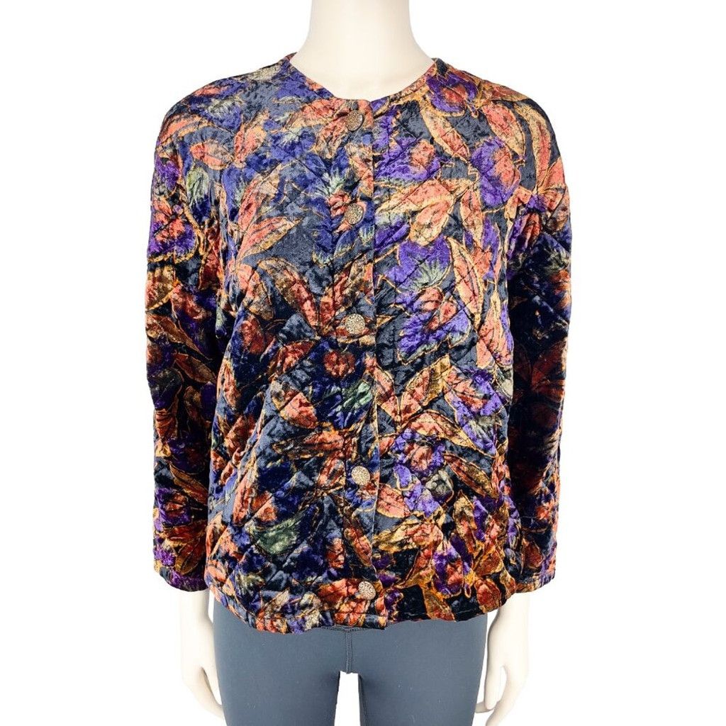 Vintage VINTAGE Made in France Quilted Velvet Floral Boxy Jacket Size M / US 6-8 / IT 42-44 - 1 Thumbnail