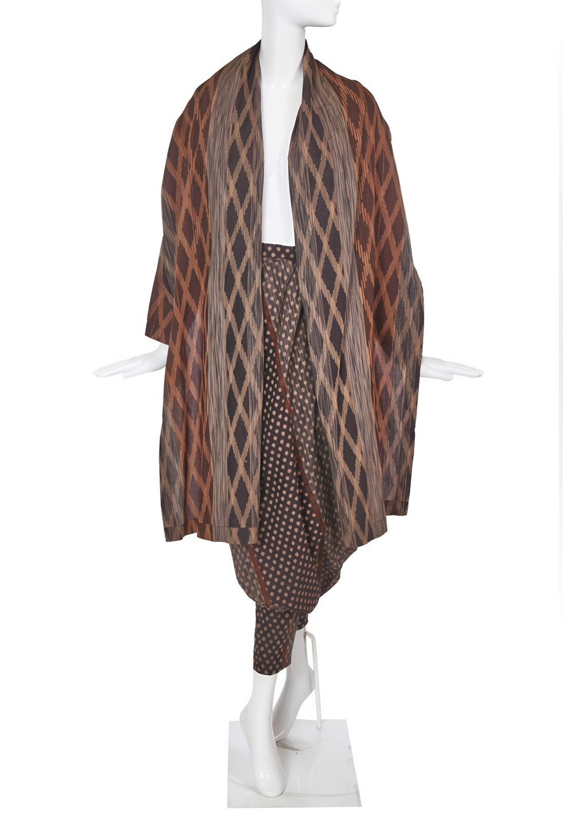 Issey Miyake × Vintage 80s Diamond - pattern Cape - style Coat with Side Buttons Size XXL / US 16-18 / IT 52-54 - 1 Thumbnail