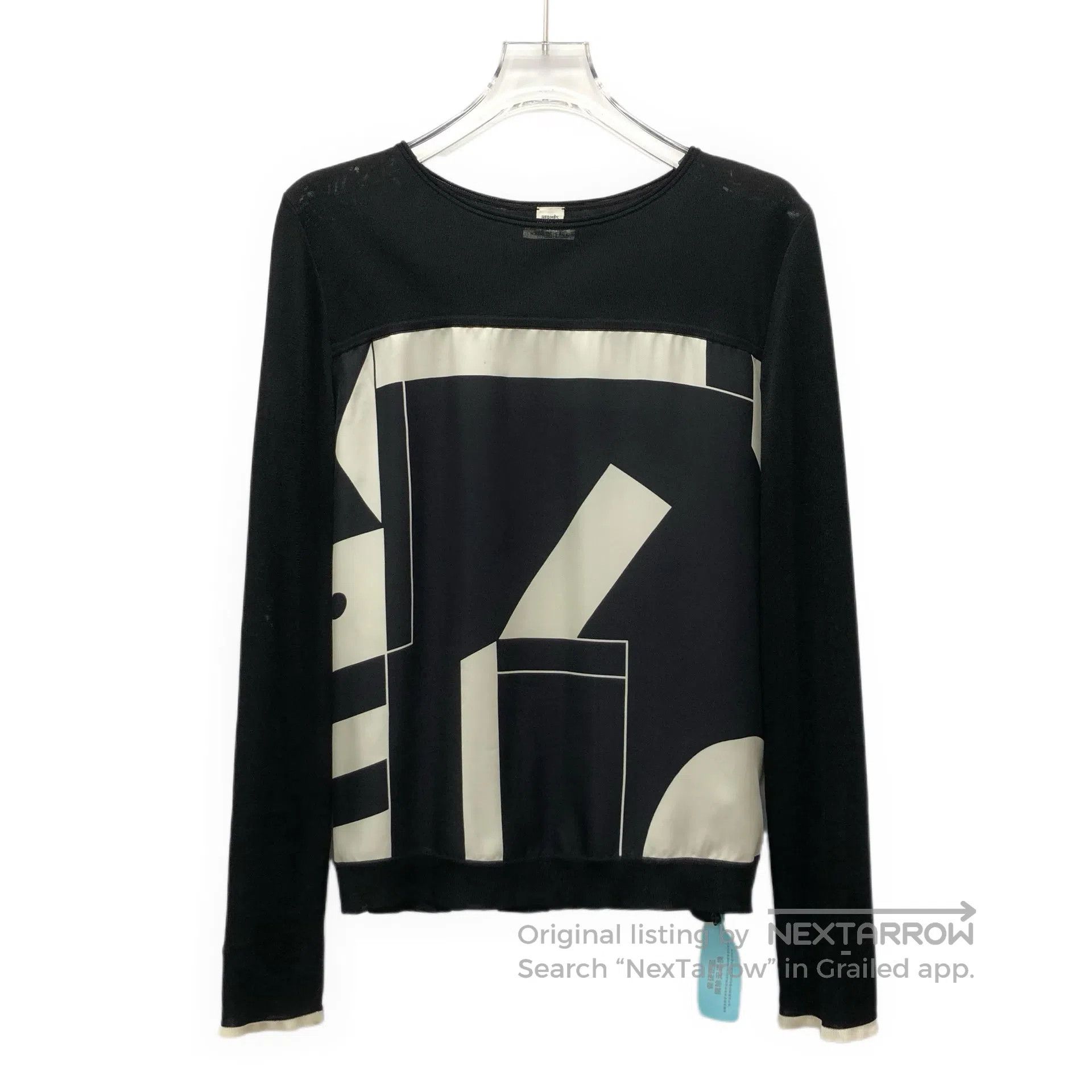 Hermes Hermes Black Geometric Pattern Printed Silk Crew Neck Long Size XXS / US 00 / IT 34 - 1 Thumbnail