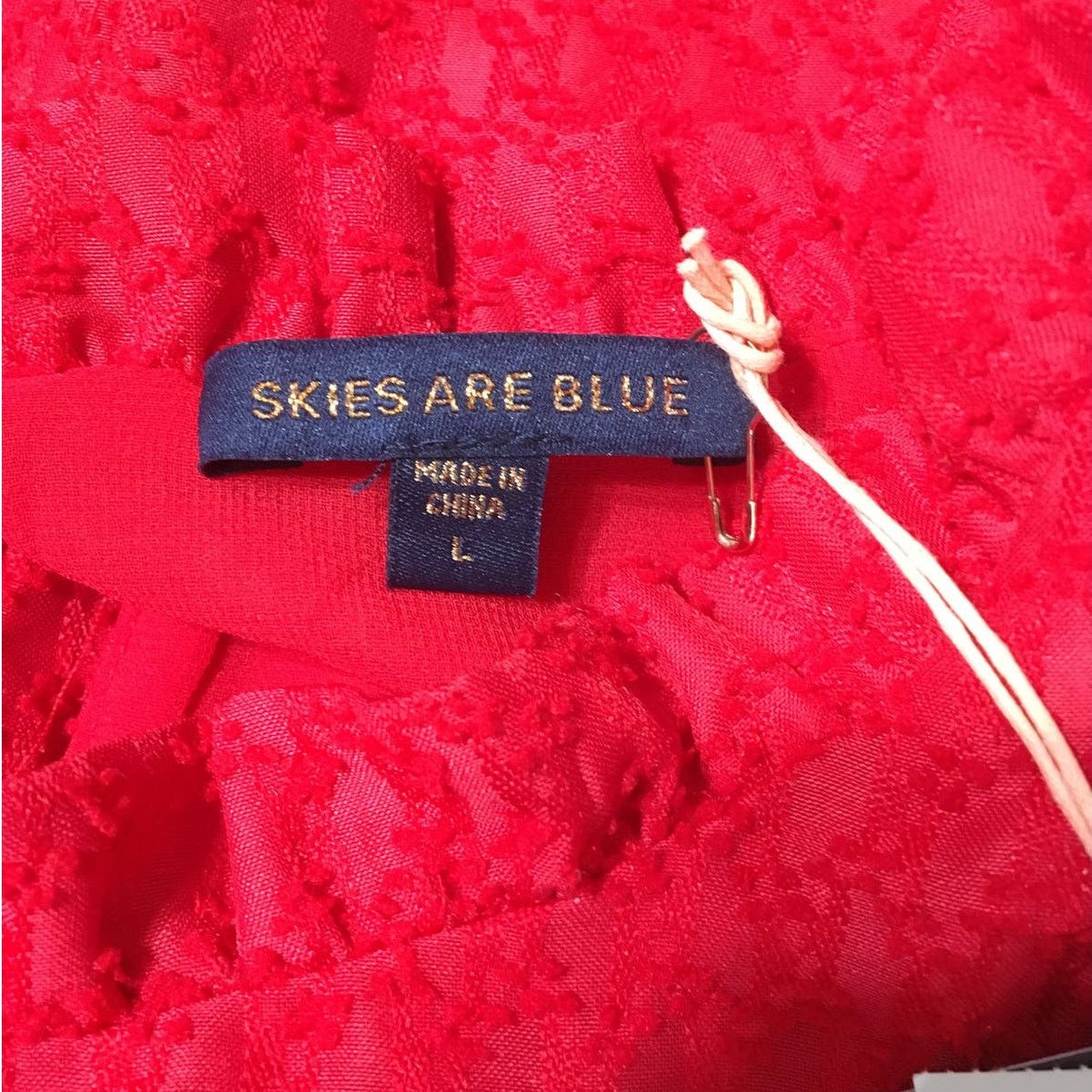 Other Skies Are Blue Large Red Lined Top W Ruffled Neck, Sleeves Size L / US 10 / IT 46 - 3 Thumbnail