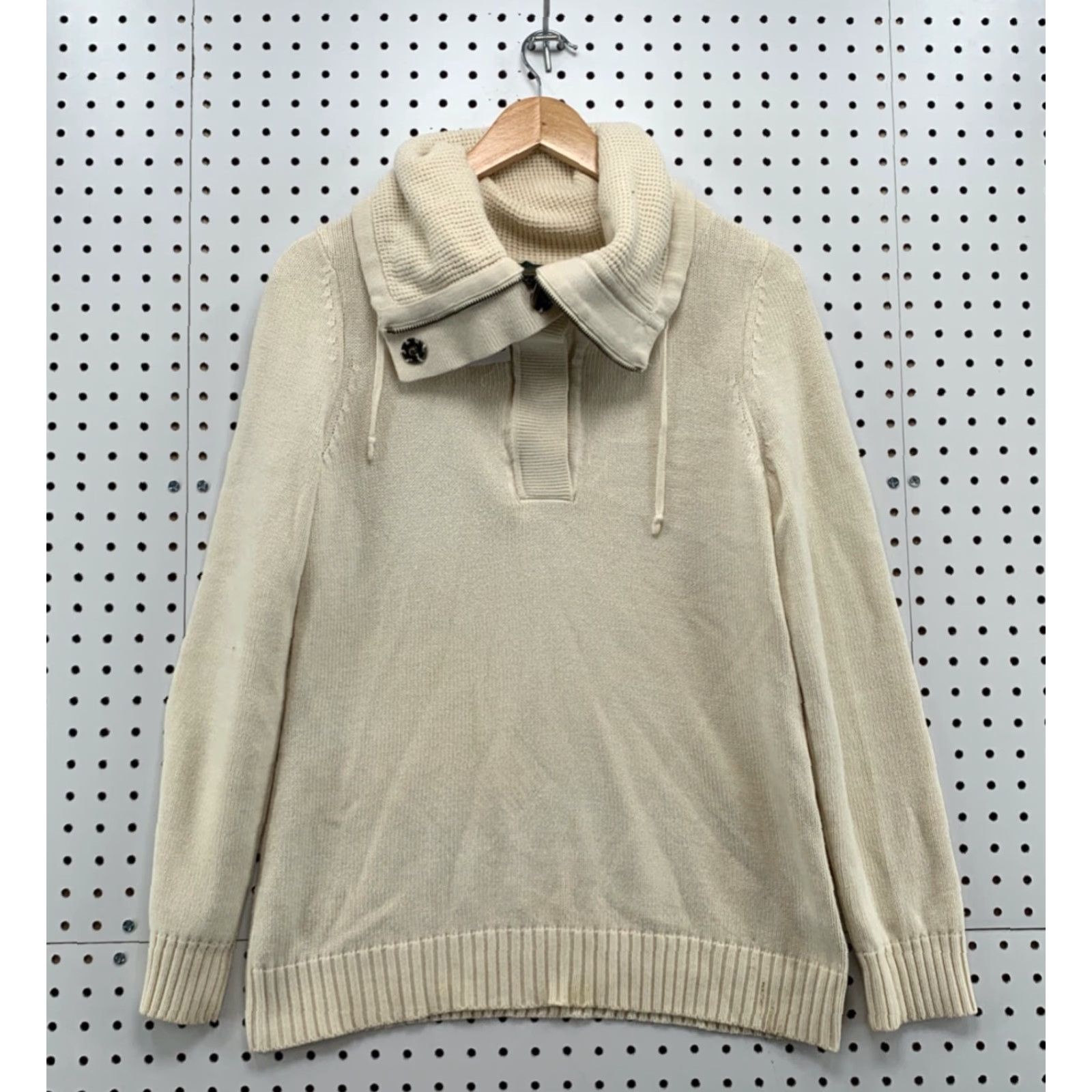 Ralph Lauren Lauren Ralph Lauren Women Knit Sweater Medium White Cowl 1/4 Zip Button Pullover Size M / US 6-8 / IT 42-44 - 2 Thumbnail