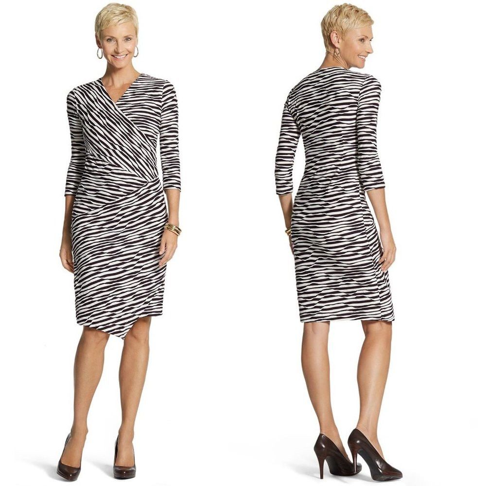 Chicos New Chico's Textured Jessie Black White Stripe Dress Size 1 Size M / US 6-8 / IT 42-44 - 1 Thumbnail
