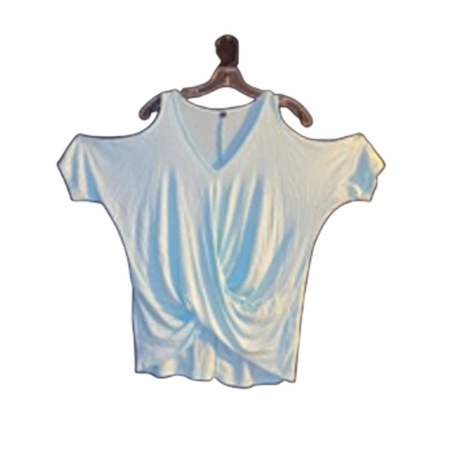 Other Summer Cold Shoulder Aqua Blue Draped Blouse Medium Size M / US 6-8 / IT 42-44 - 3 Thumbnail