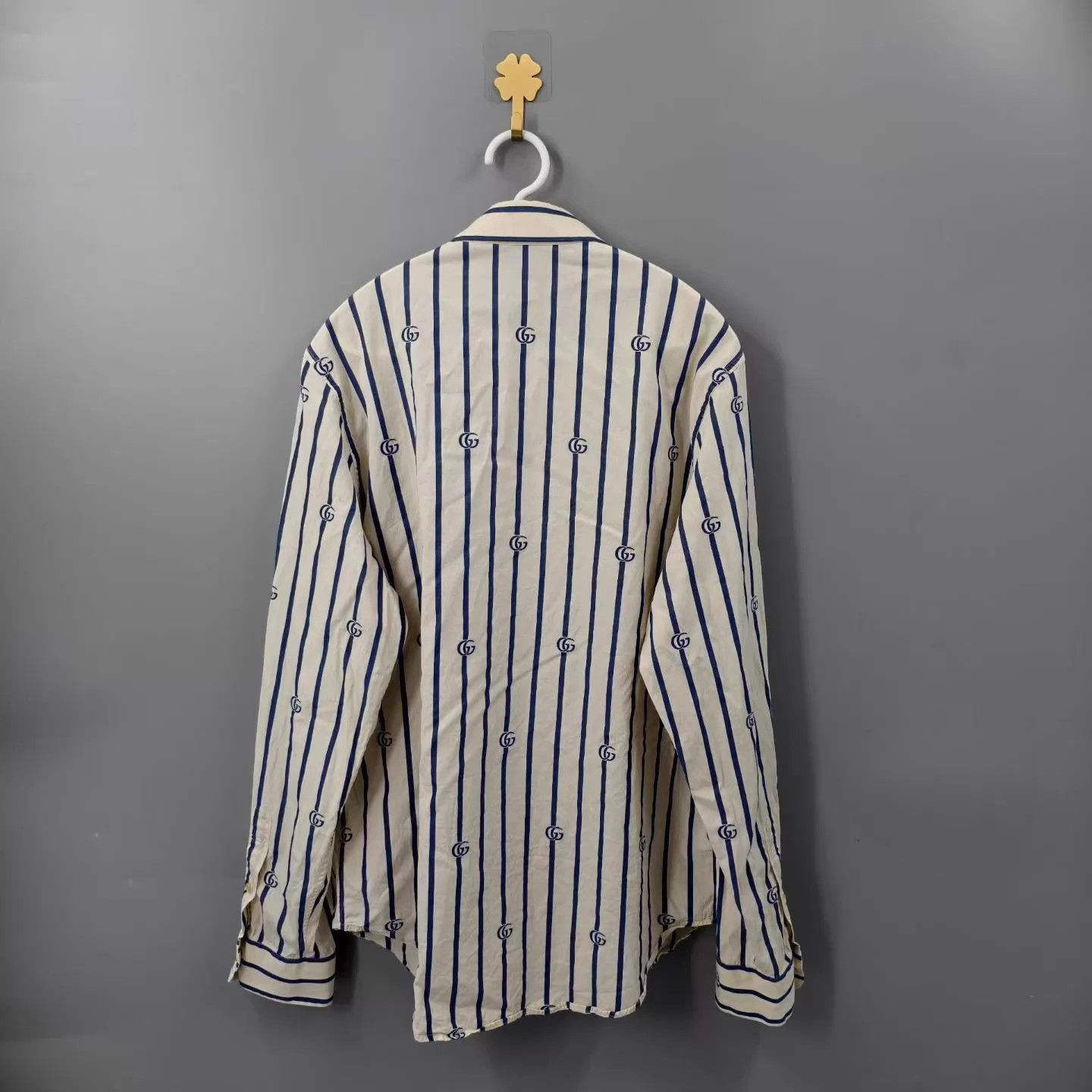 Gucci Gucci Ivory Blue Double G Stripe Long Sleeve Shirt Size US M / EU 48-50 / 2 - 2 Thumbnail