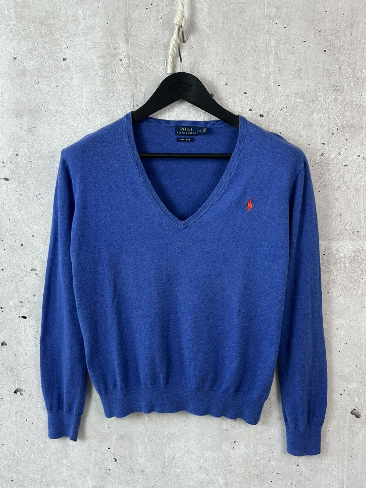 Polo Ralph Lauren Polo Ralph Lauren Blue Pima Cotton V-Neck Jumper Size L / US 10 / IT 46 - 1 Thumbnail