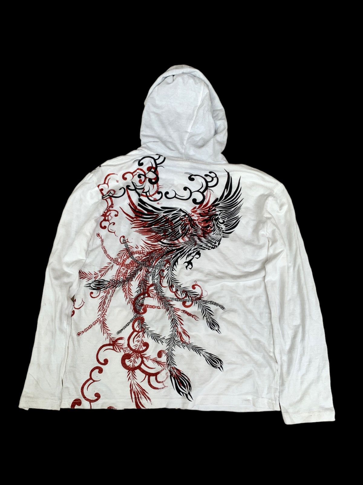 image of Ed Hardy x Issey Miyake Sukajan Karakuri Over Print Ziphoodie Jacket in White, Men's (Size XL)