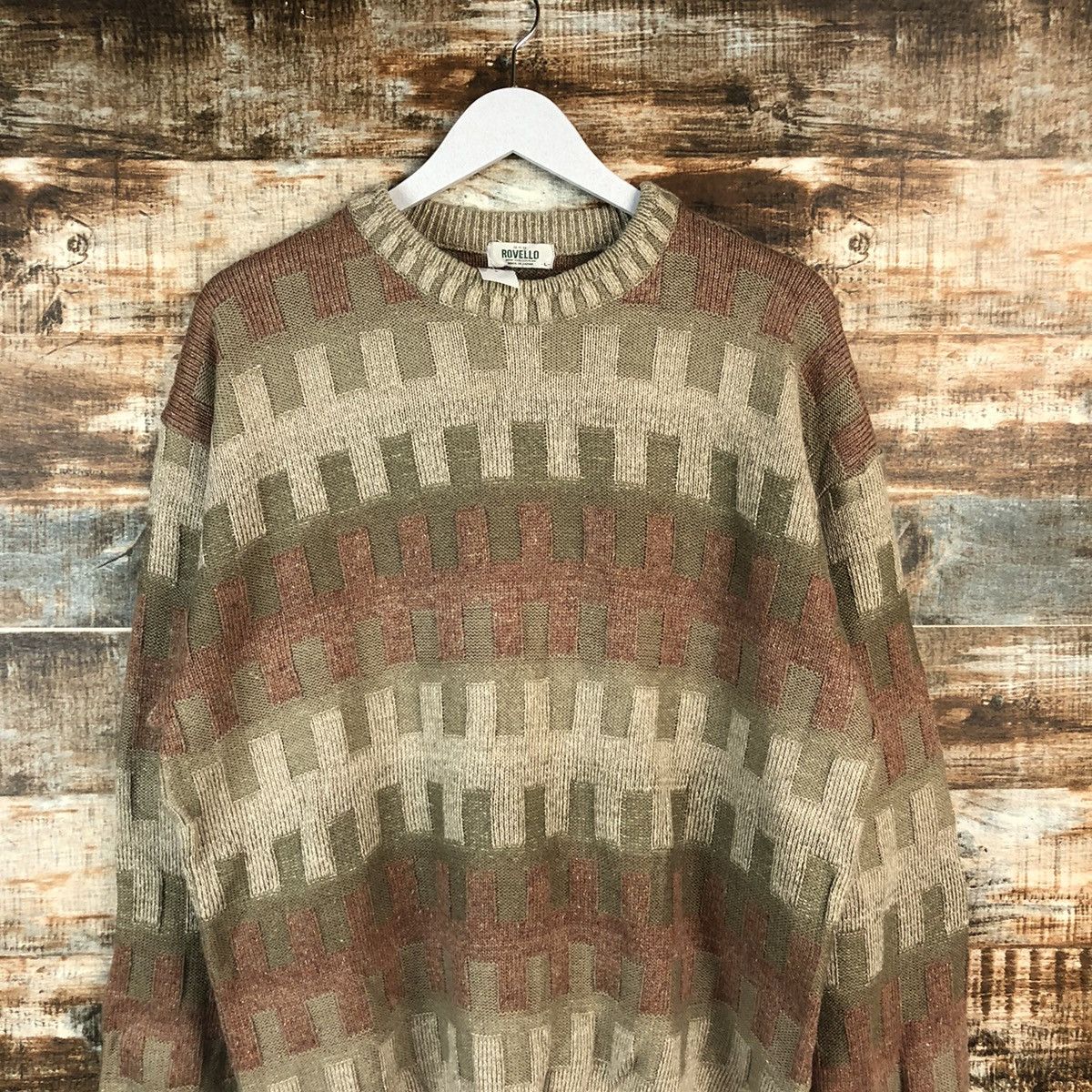 Homespun Knitwear × Japanese Brand DL Rovello made in japan checkered Brown Knitwear #C171 Size US L / EU 52-54 / 3 - 2 Thumbnail