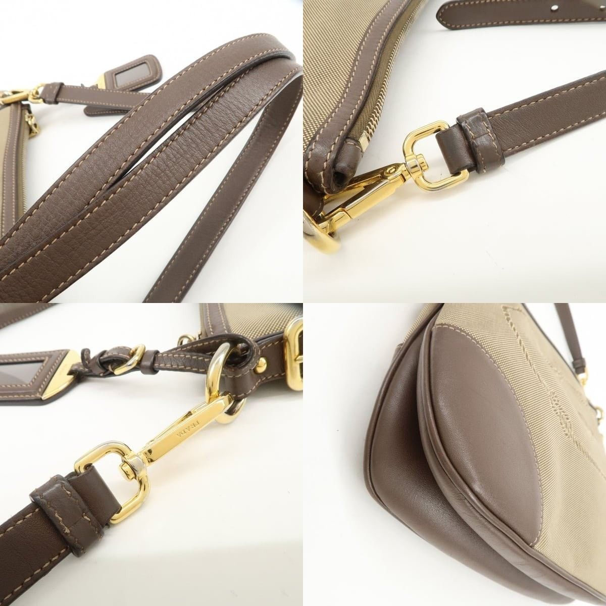 Prada Prada Logo Jacquard Leather Shoulder Bag Tan Size ONE SIZE - 4 Thumbnail