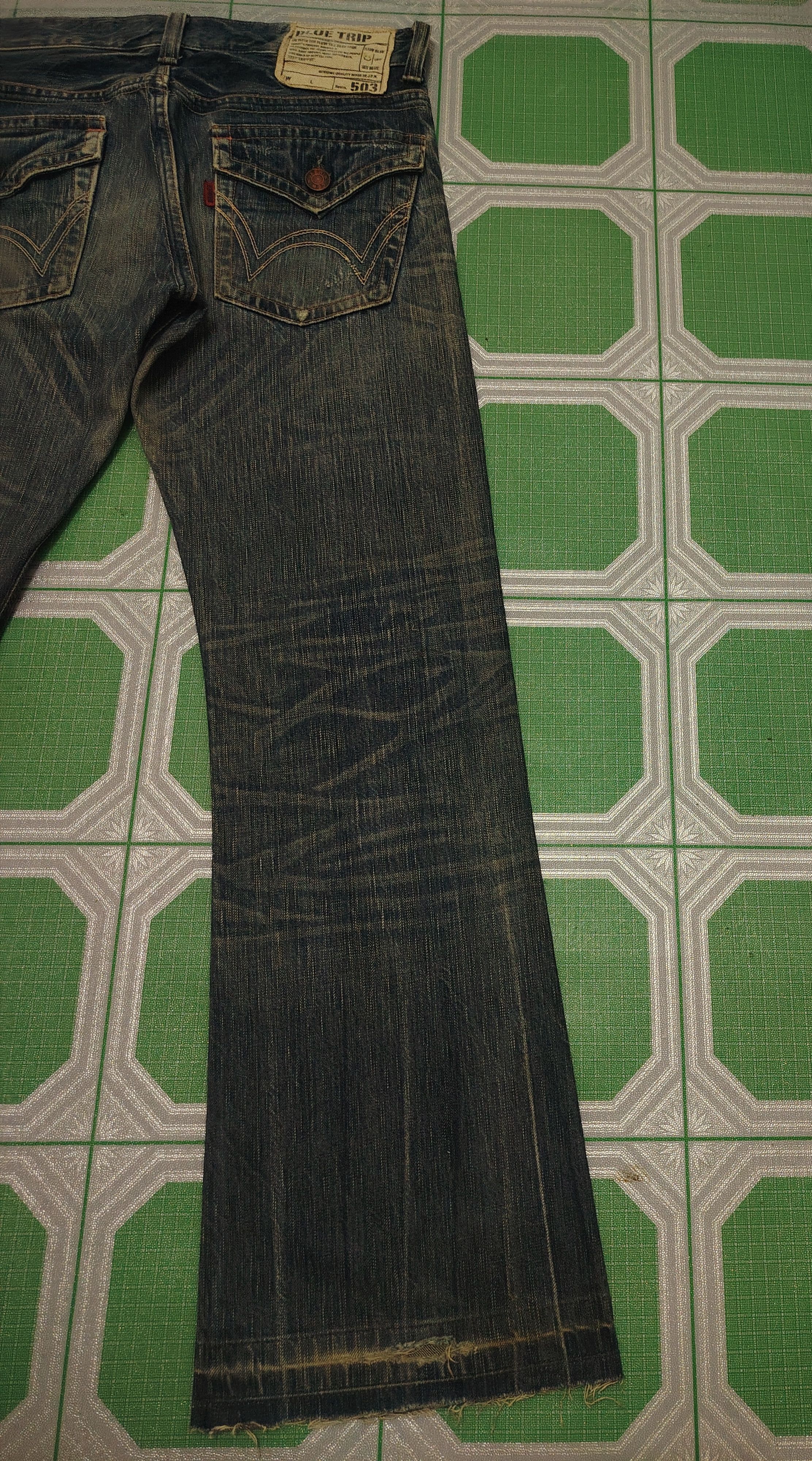 If Six Was Nine Japanese Edwin 503 Blue Trip Flare Jeans Distressed Jeans Size US 31 - 13 Thumbnail