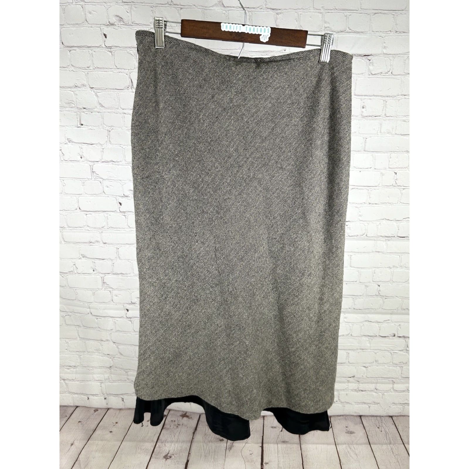 Lauren Ralph Lauren A-Line Long Skirt 12 Multicolor Herringbone 100% Wool Layered Womens