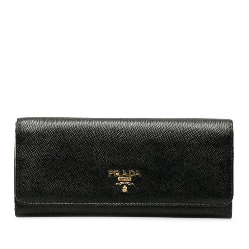image of Prada Saffiano Continental Flap Wallet in Black, Women's