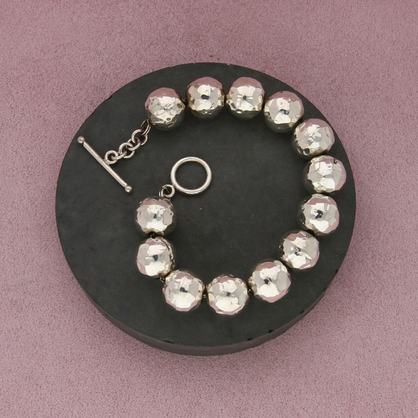 Sterling Silver sterling silver hammered bead toggle bracelet size 7in Size ONE SIZE - 3 Thumbnail