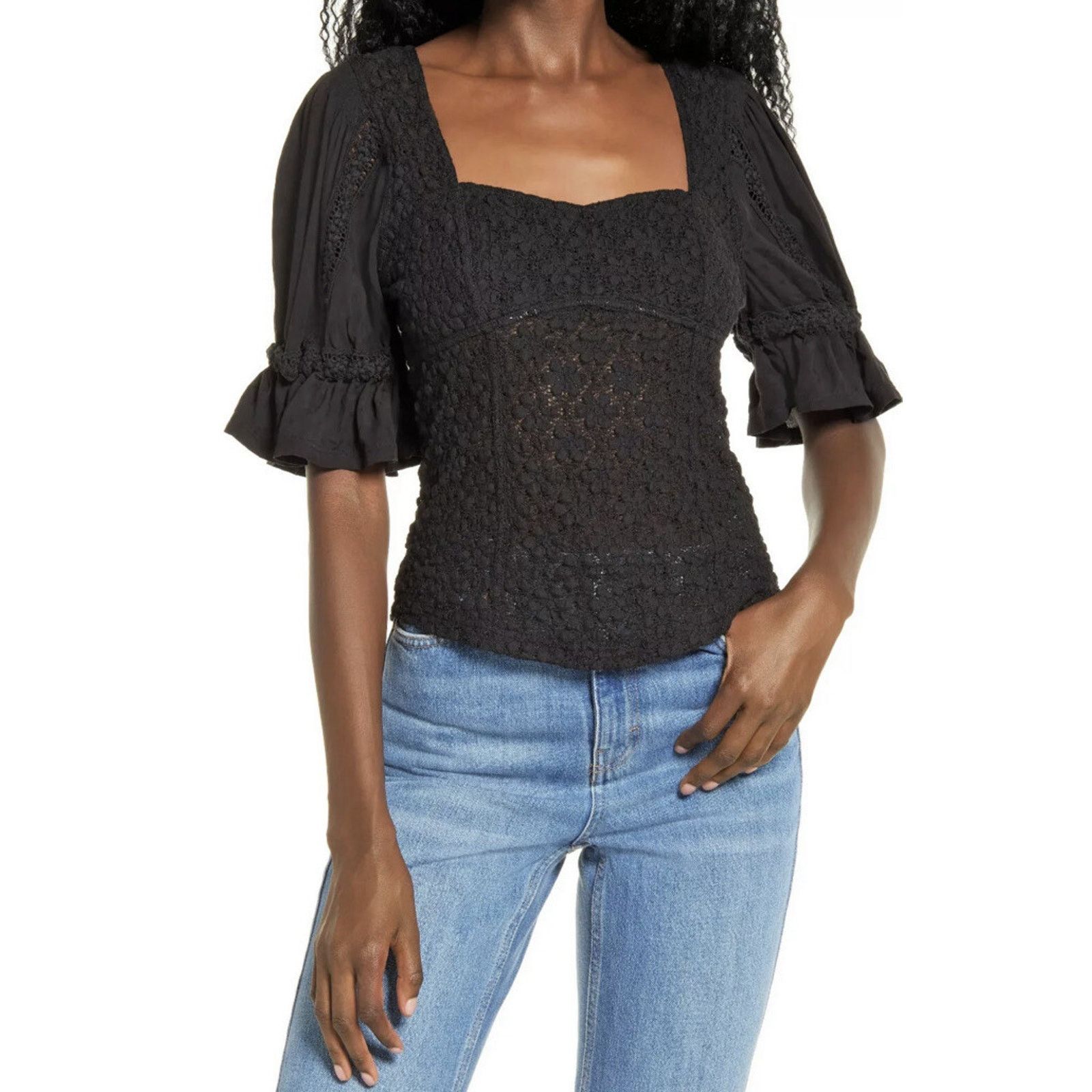Free People Free People Spring Fling Crochet Top Black women A002085 Size L / US 10 / IT 46 - 1 Thumbnail