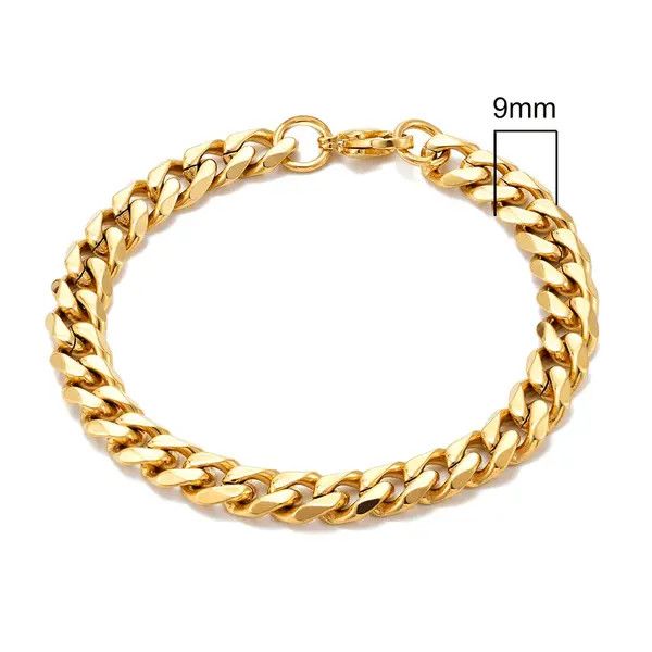 Japanese Brand 19cm x 9mm Cuban Chain Link Bracelet Simple Style Size ONE SIZE - 8 Thumbnail