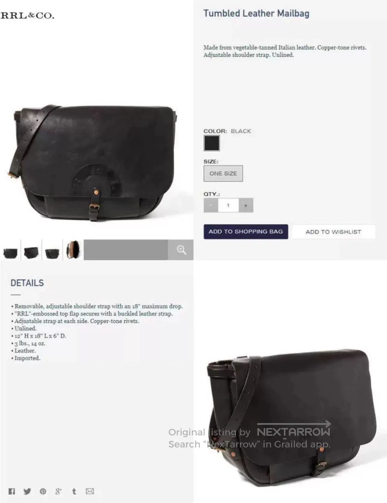 RRL Ralph Lauren RRL Double RL Black Leather Messenger Bag. Size ONE SIZE - 6 Thumbnail