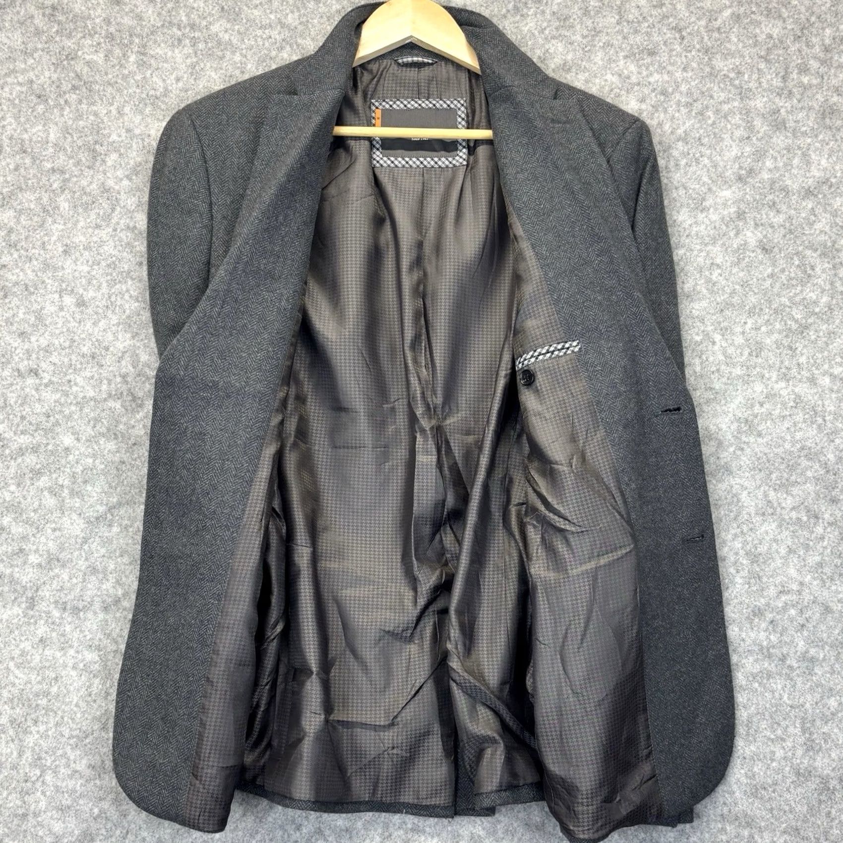 Ben Sherman Ben Sherman Blazer Mens Medium Herringbone Wool Blend 2 Button Grey VGC Regular Jacket Coat Size 40R - 3 Thumbnail