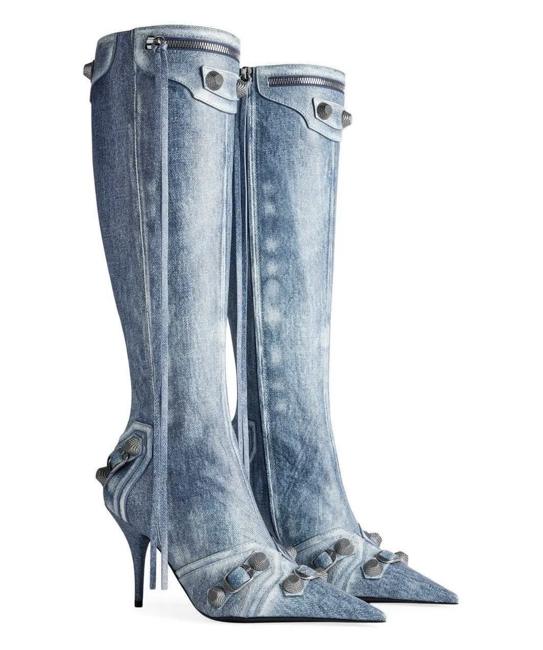 Balenciaga Balenciaga Cagole 90mm boots in denim-print leather Size US 8 / IT 38 - 3 Thumbnail