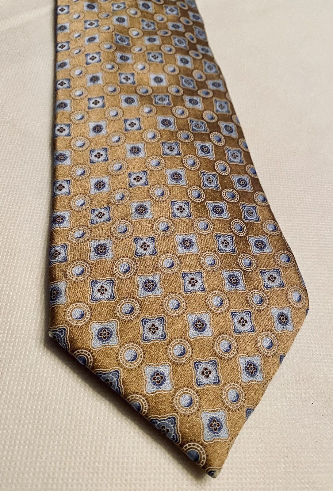 Ermenegildo Zegna Ermenegildo Zegna 🇮🇹 metallic gold/light blue ombré silk tie Size ONE SIZE - 8 Thumbnail